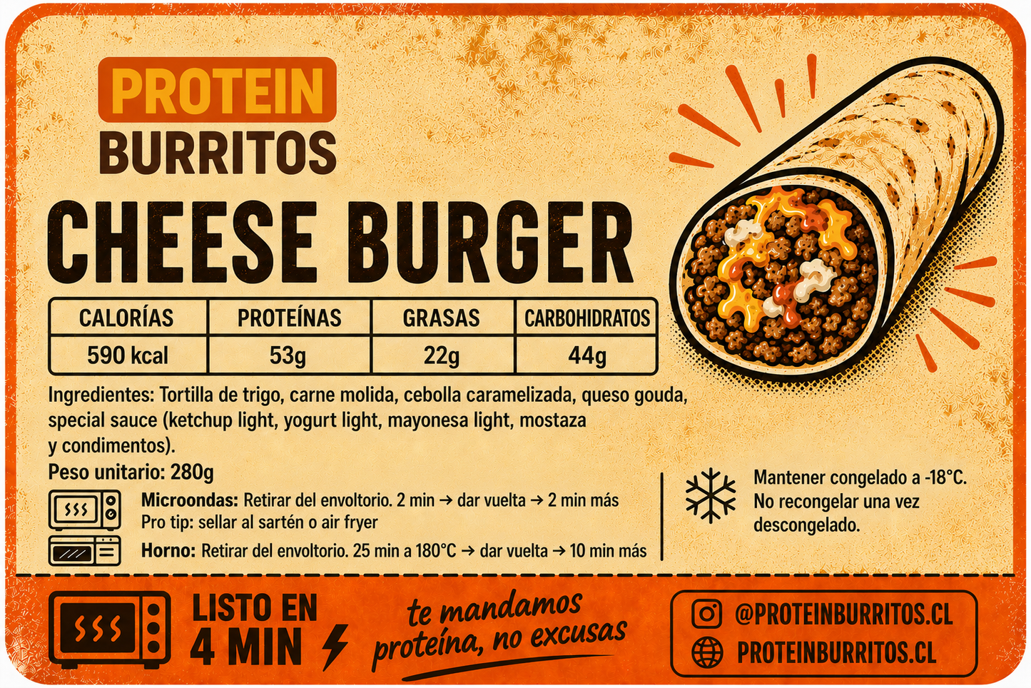 Caja Cheeseburger — 4 burritos